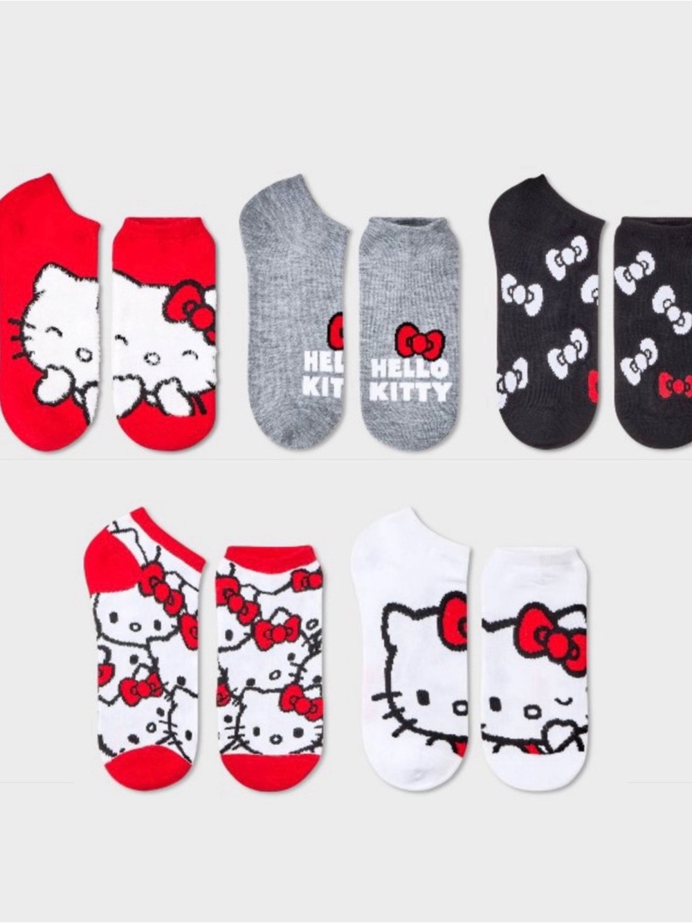 Hello Kitty Face Bow No-Show Socks 5 Pair Sanrio.